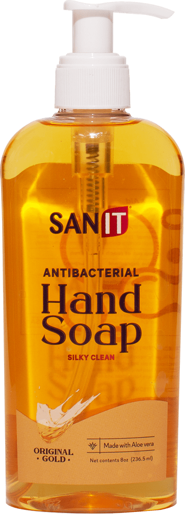sanit 8oz original gold antibacterial hand soap bottle
